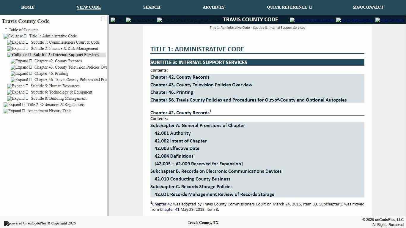 Document Viewer Travis County Code